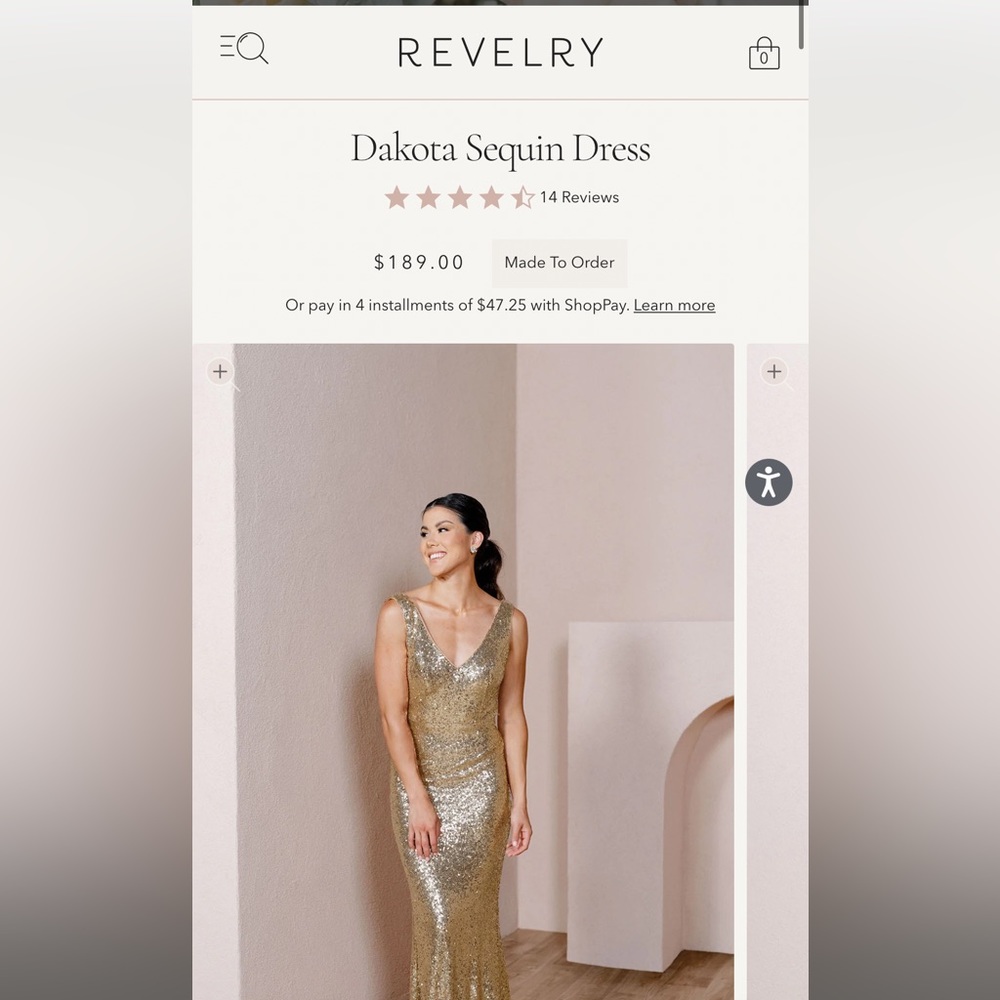 Brand New Revelry Dakota Gold Sequins Dress Size 0